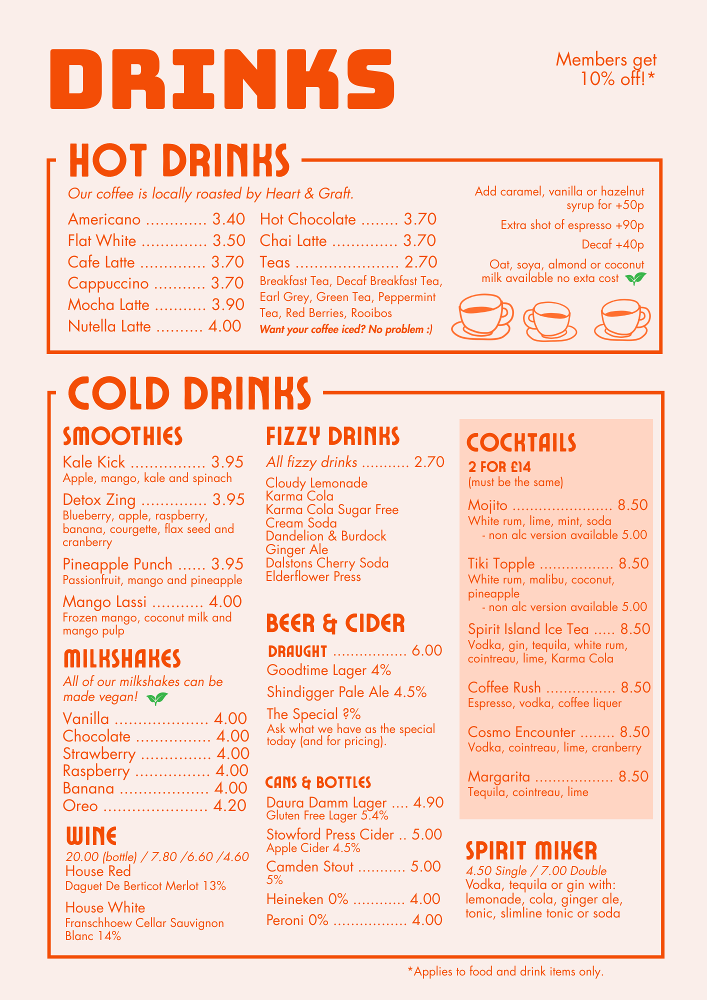 Drinks Menu